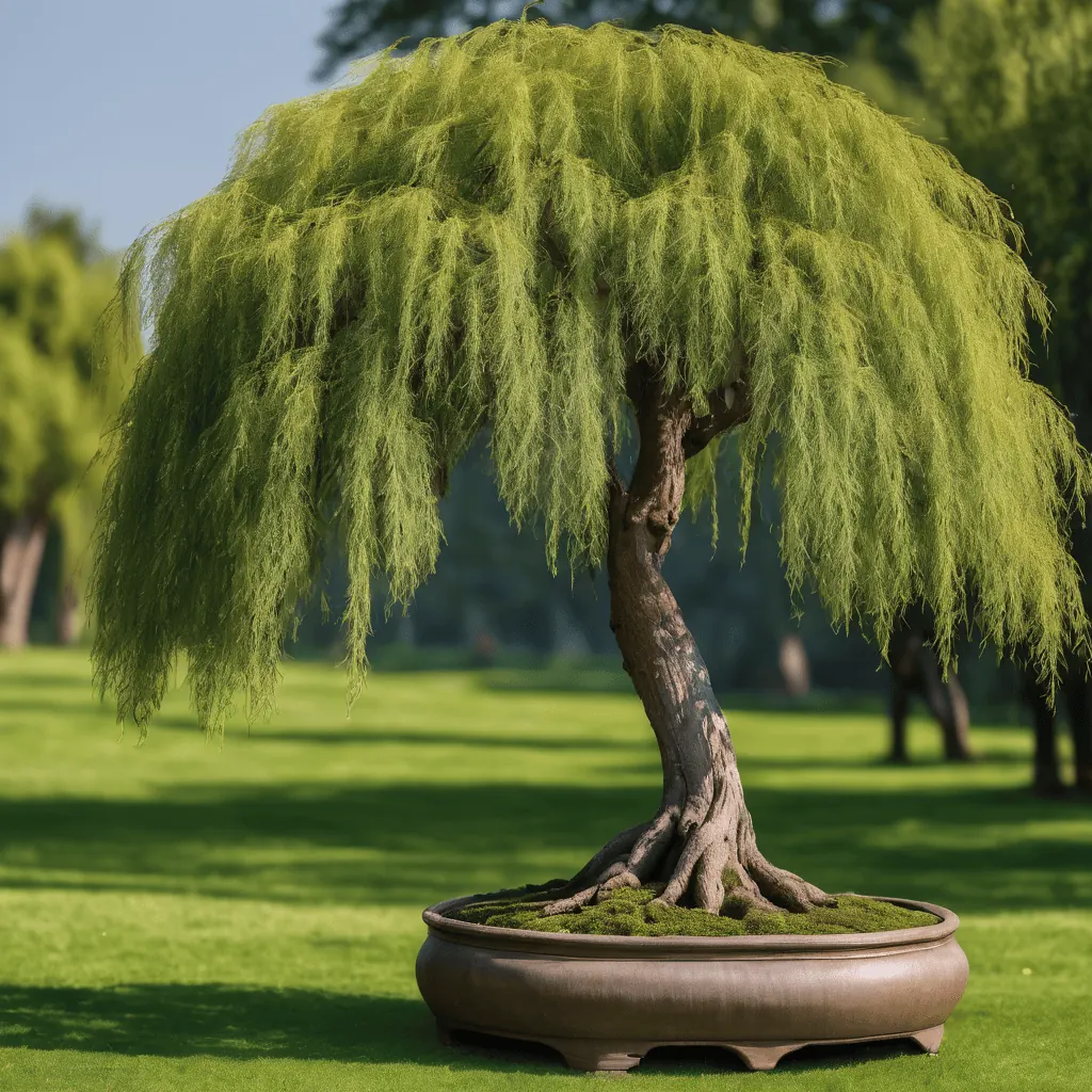 weeping willow bonsai in garden