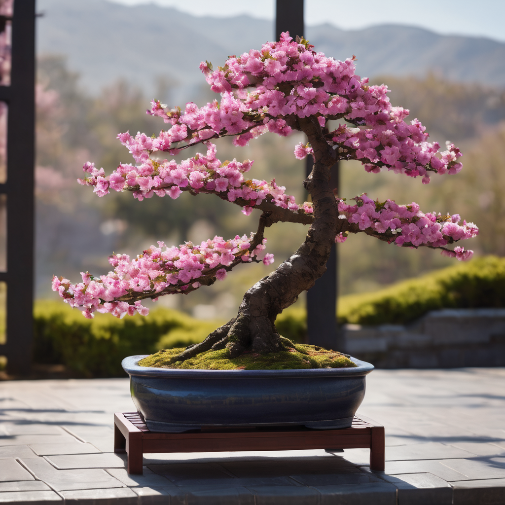 Cherry blossom bonsai in sunlight