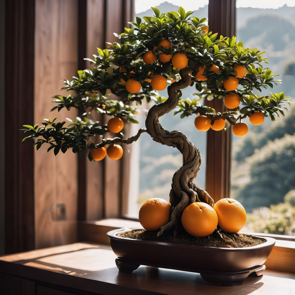 a fruiting bonsai orange tree