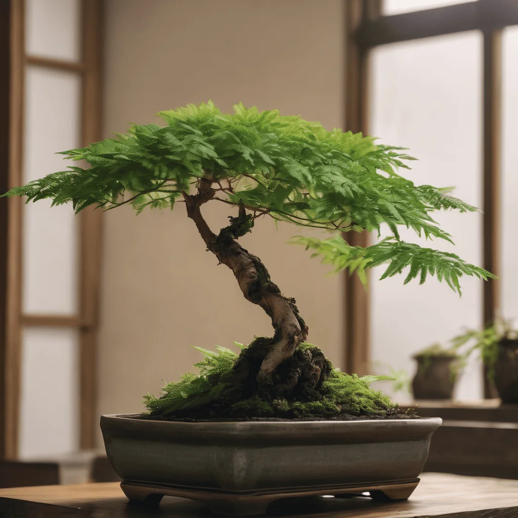 A beautiful Jacaranda Bonsai on display near a window
